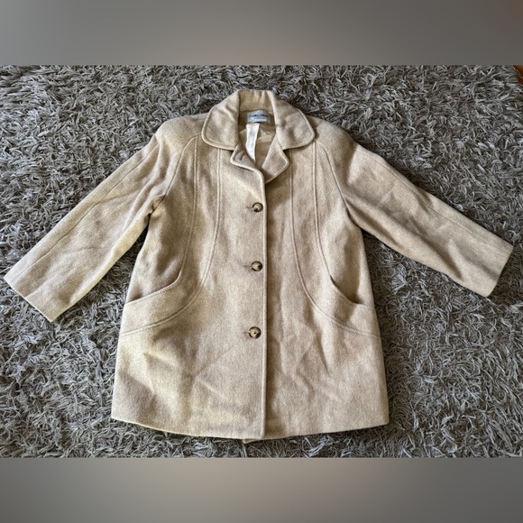Cabin Creek Jacket Petite Women 8P Oatmeal Wool Button Up Shaped Car Coat Cozy - Picture 1 of 8